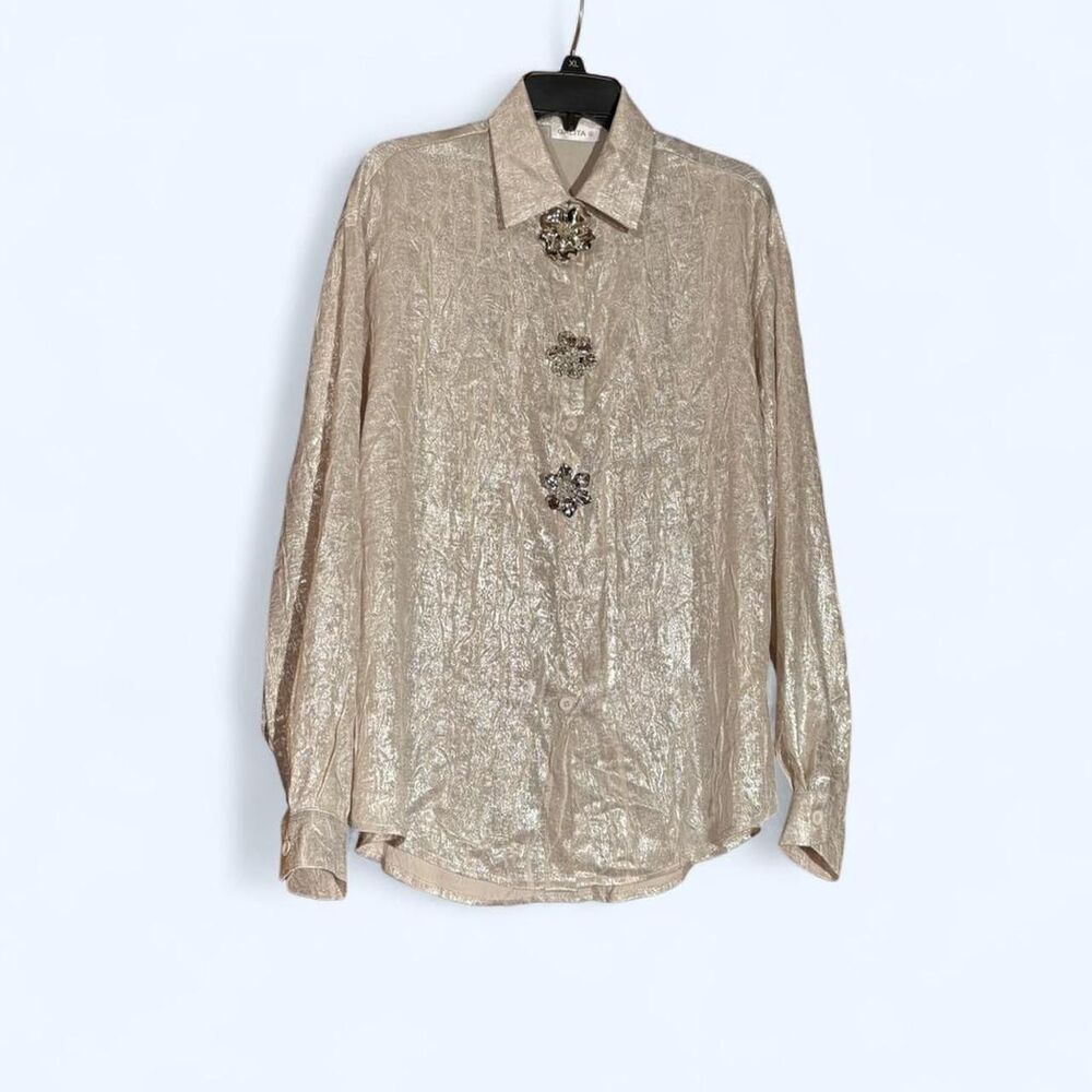 Galita Avant Garde Women's Embellished Silver Shirt - Small
